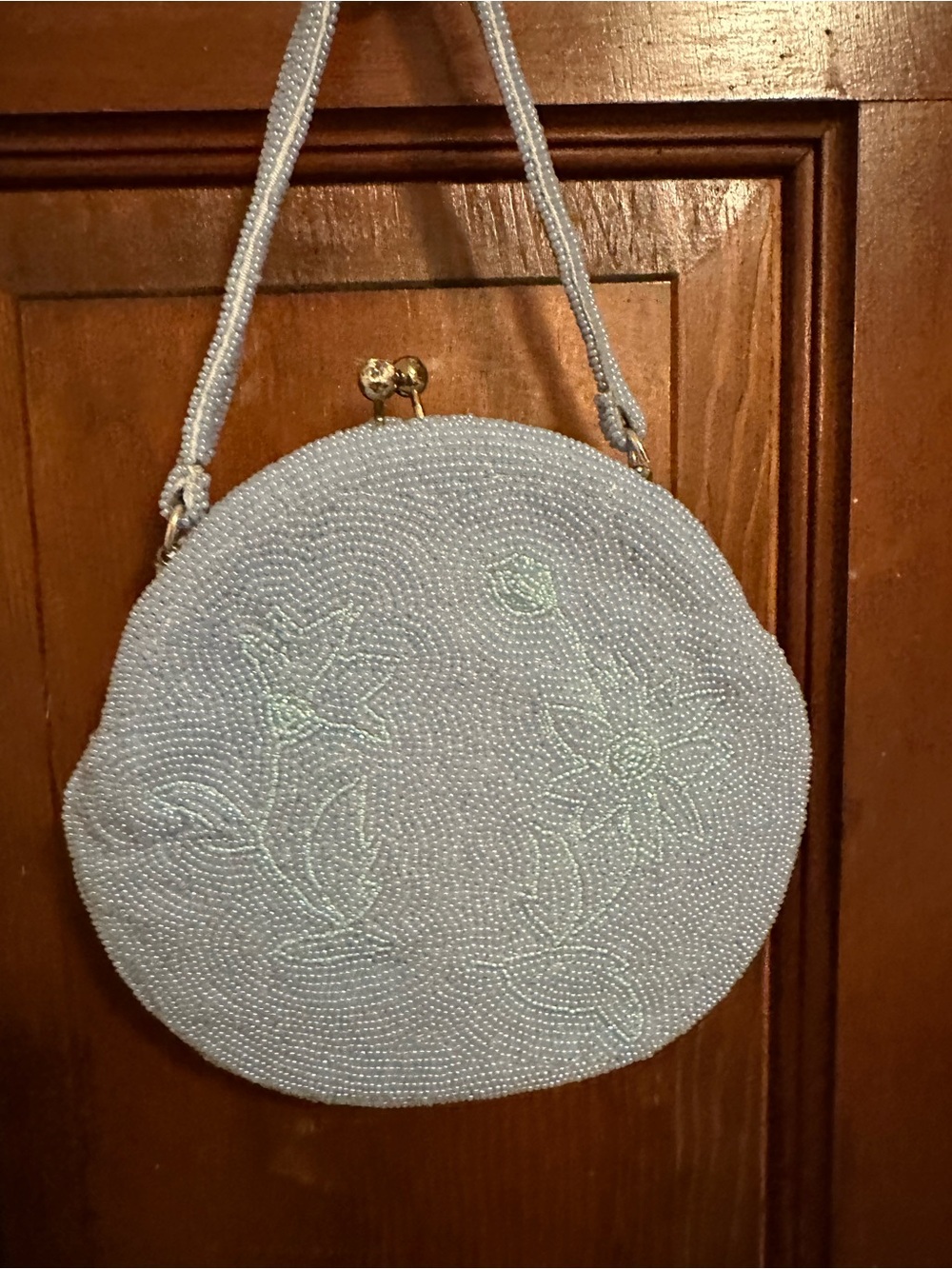 Vintage Beaded Round Bag - Light Blue